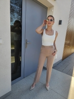 Eleganckie spodnie damskie w beżowym odcieniu z wysokim stanem - Olena 512-695 